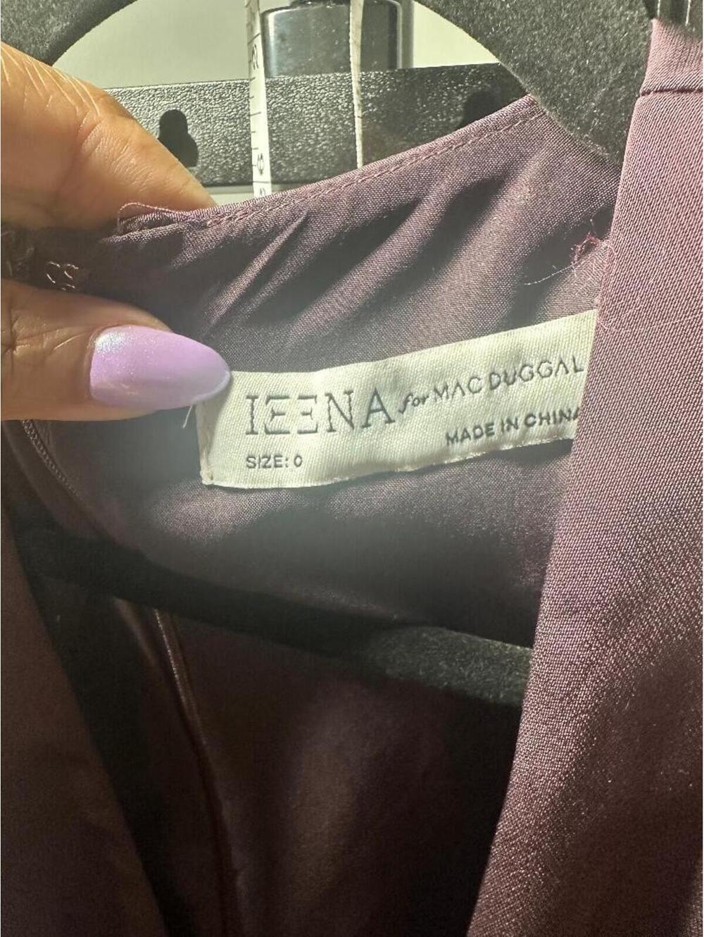 Ieena Mac Duggal Plum Satin Jumpsuit Size 0 NWT Long Sleeve Wide Leg Evening Coc - Picture 3 of 5